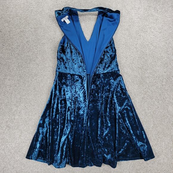 London Times Velvet Burn Out Dress Womens 8 Blue Cutout V Neck Band Collar Party - Picture 14 of 15